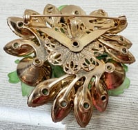 Image 6 of Vintage 1950s Celebrity Green Celluloid AB Rhinestone Brooch &amp; Earrings