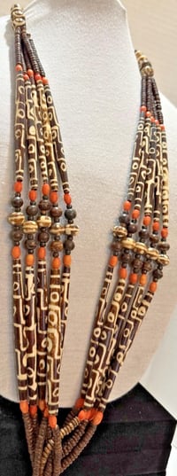 Image 2 of Antique 1850-1900 African Cow Batik Bone Beaded Ceremonial Necklace 28" Long