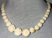 Image 1 of Vintage 1960s Hand Carved Antler Rose Pattern Beads
