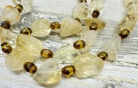 Image 5 of Vintage 1940s Citrine Cabochon &amp; Gold Glass Bead Necklace