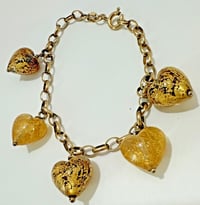 Image 3 of Vintage 1980s Ma Brand Peru 14K GF 925 Murano Glass Heart Dangle Bracelet 7"