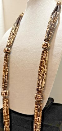 Image 3 of Antique 1850-1900 African Cow Batik Bone Disc Bead Ceremonial Necklace 24" Long
