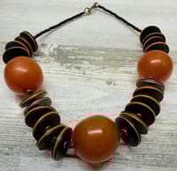 Image 5 of Vintage 1940s RARE Cherry Amber Butterscotch Bakelite &amp; Wood Beaded Necklace
