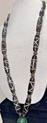 Image 3 of Antique 1850-1900s Tibetan Cow Batik Bone Ram Horn Ceremonial Necklace