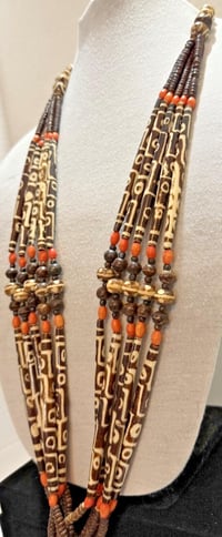 Image 3 of Antique 1850-1900 African Cow Batik Bone Beaded Ceremonial Necklace 28" Long