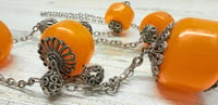 Image 5 of Vintage 1960s Light Turkish Orange Copal Amber &amp; Silver Tone Necklace