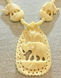 Image 2 of Vintage 1970s Carved Cow Bone Beaded Elephant Necklace