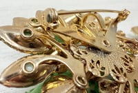 Image 7 of Vintage 1950s Celebrity Green Celluloid AB Rhinestone Brooch &amp; Earrings