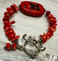 Image 1 of Vintage Red Coral Bracelet Sterling Silver Toggle