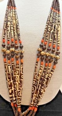 Image 4 of Antique 1850-1900 African Cow Batik Bone Beaded Ceremonial Necklace 28" Long