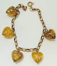 Image 4 of Vintage 1980s Ma Brand Peru 14K GF 925 Murano Glass Heart Dangle Bracelet 7"