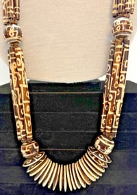 Image 4 of Antique 1850-1900 African Cow Batik Bone Disc Bead Ceremonial Necklace 24" Long