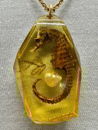 Image 2 of Vintage 1960s Art Deco Celluloid Seahorse Pendant/Necklace