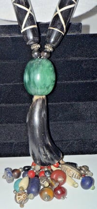 Image 4 of Antique 1850-1900s Tibetan Cow Batik Bone Ram Horn Ceremonial Necklace