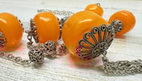 Image 6 of Vintage 1960s Light Turkish Orange Copal Amber &amp; Silver Tone Necklace