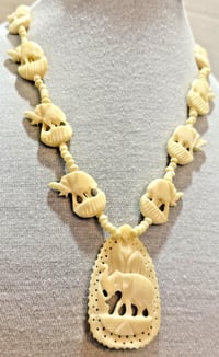 Image 3 of Vintage 1970s Carved Cow Bone Beaded Elephant Necklace
