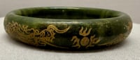 Image 3 of Antique 19th Century Jade Bracelet with Gold Tone Dragon/Phoenix