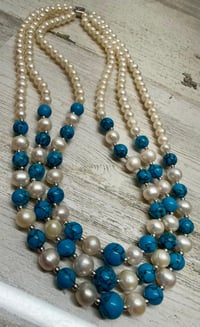 Image 6 of Danbury Mint Triple Strand Freshwater Pearl And Blue Howlite Bead 925 Necklace