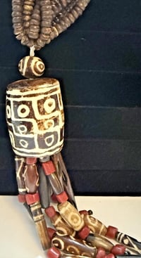 Image 5 of Antique 1850-1900 African Cow Batik Bone Beaded Ceremonial Necklace 28" Long