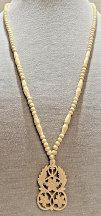 Image 1 of Vintage 1950s Carved Antler Necklace &amp; Floral Pendant