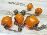 Image 7 of Vintage 1960s Light Turkish Orange Copal Amber &amp; Silver Tone Necklace