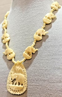 Image 4 of Vintage 1970s Carved Cow Bone Beaded Elephant Necklace