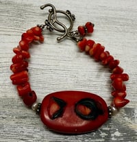Image 3 of Vintage Red Coral Bracelet Sterling Silver Toggle
