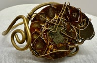 Image 1 of Vintage 1970s Ammonite Fossilized Shell &amp; Brass Artisan Bracelet