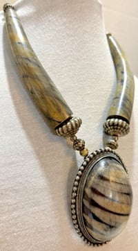 Image 3 of Vintage 1960s Tibetan Yak Horn Tribal Necklace