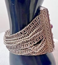 Image 2 of Antique Pre-1790s Bosnian Wedding Bracelet Handmade 925 Red Green Paste Stones