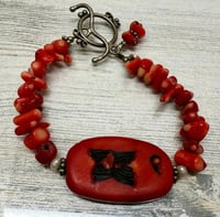 Image 4 of Vintage Red Coral Bracelet Sterling Silver Toggle