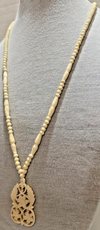 Image 4 of Vintage 1950s Carved Antler Necklace &amp; Floral Pendant