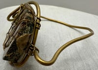 Image 3 of Vintage 1970s Ammonite Fossilized Shell &amp; Brass Artisan Bracelet
