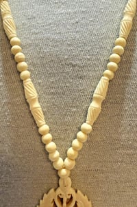 Image 5 of Vintage 1950s Carved Antler Necklace &amp; Floral Pendant