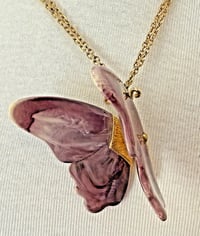 Image 4 of Vintage 1960s Gold Tone Purple Articulated Thermoset Lucite Butterfly Necklace