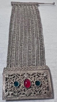 Image 6 of Antique Pre-1790s Bosnian Wedding Bracelet Handmade 925 Red Green Paste Stones