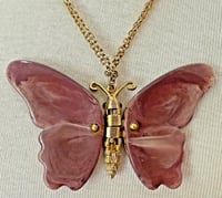 Image 6 of Vintage 1960s Gold Tone Purple Articulated Thermoset Lucite Butterfly Necklace