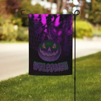 Image 1 of Garden flag - Welcome Jack o Lantern Retro Purple Glow