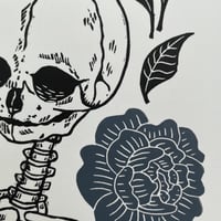 Image 2 of Fetal Skeleton And Peonies Linocut Print