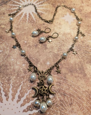 Image of Triple Moon Goddess ~ Winter Solstice Necklace Set ~ Glass Pearls
