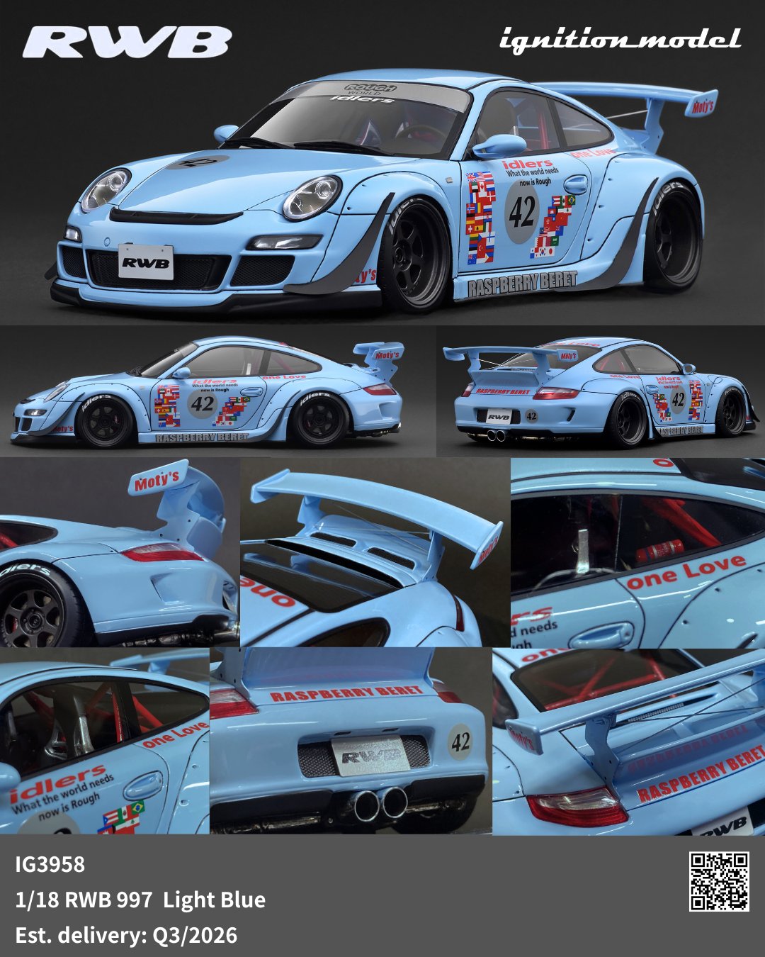 Image of 1/18 RWB Raspberry Beret GT3RS (Nakai-san's own race car)