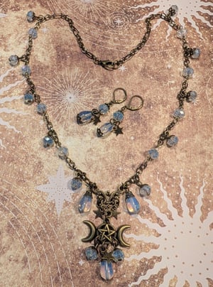 Image of Triple Moon Goddess ~ Winter Solstice Necklace Set ~ Milky Moonstone Beads