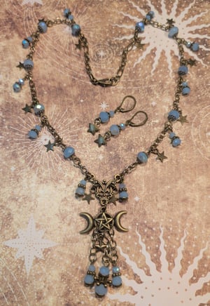 Image of Triple Moon Goddess ~ Winter Solstice Necklace Set ~ Ice Blue Beads