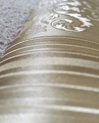 1970s Vintage Vymura Wallpaper Rolls - Gold Metallic Filigree Mid Century Modern Stripe - (Set of 2) – detail view 4