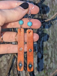 Image 1 of Western Style Leather and Turquoise Earrings