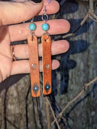 Image 2 of Western Style Leather and Turquoise Earrings