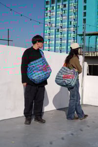 Image 4 of LW - Reversible Wavy Plaid Newspaper Bag (Wavy Blue - Blue)