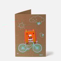 Image 1 of Carte + marque-page + enveloppe Renard à bicyclette A6