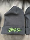 Bent co script beanie black with lime green