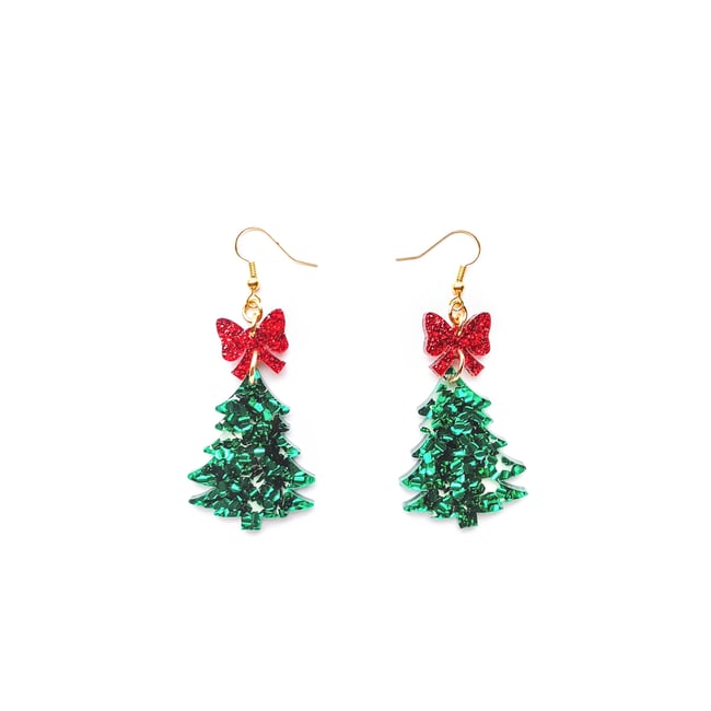 Bow Tree Earrings 🎄